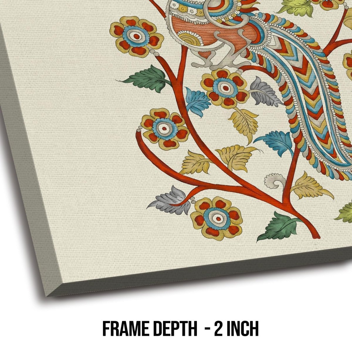 Kalamkari The Majesty of the Peacock Canvas Wall Art (36 x 36 Inches)