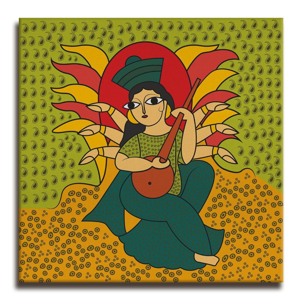 Kalighat paintings: Melodious Wisdom Wall Painting (36 x 36 Inches)