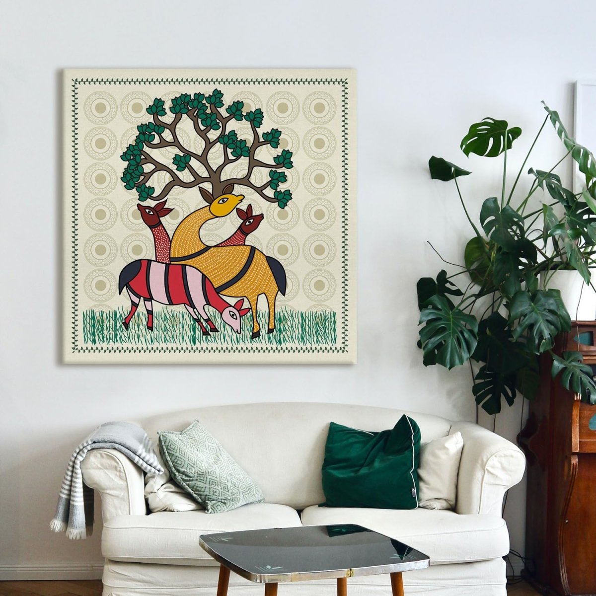 Kalighat Paintings: Metalkart Special Lok Kala Jungle Gym Wall Painting (36 x 36 Inches)