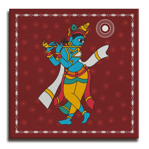 Kalighat Paintings: Metalkart Special Madhubani Murli Wall Painting (36 x 36 Inches)