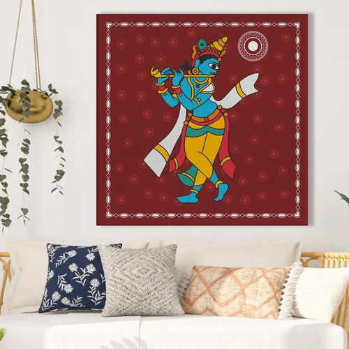 Kalighat Paintings: Metalkart Special Madhubani Murli Wall Painting (36 x 36 Inches)