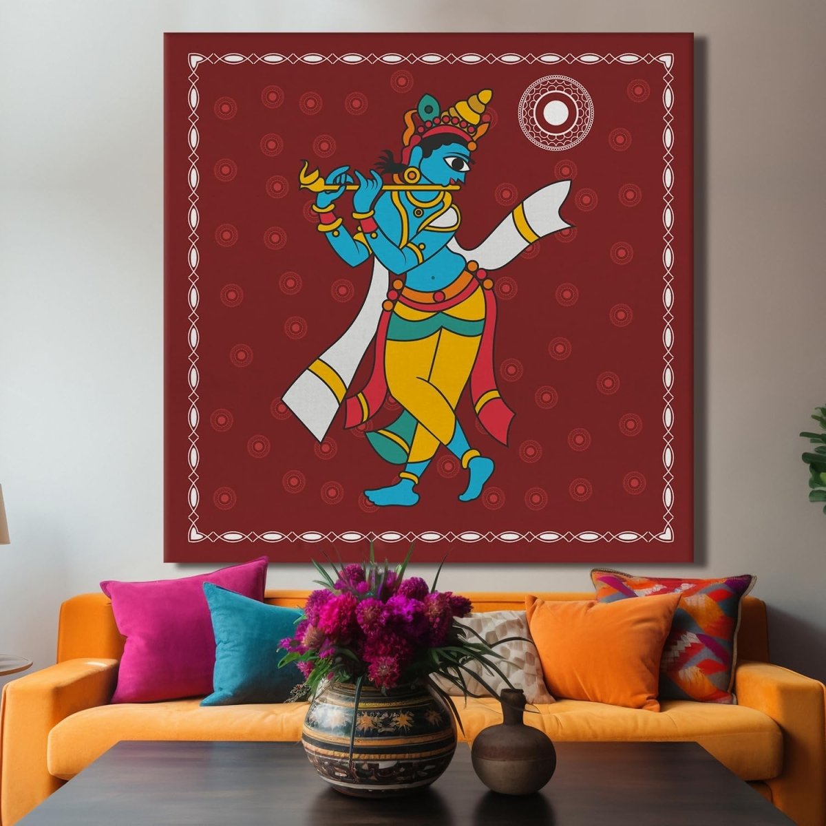 Kalighat Paintings: Metalkart Special Madhubani Murli Wall Painting (36 x 36 Inches)