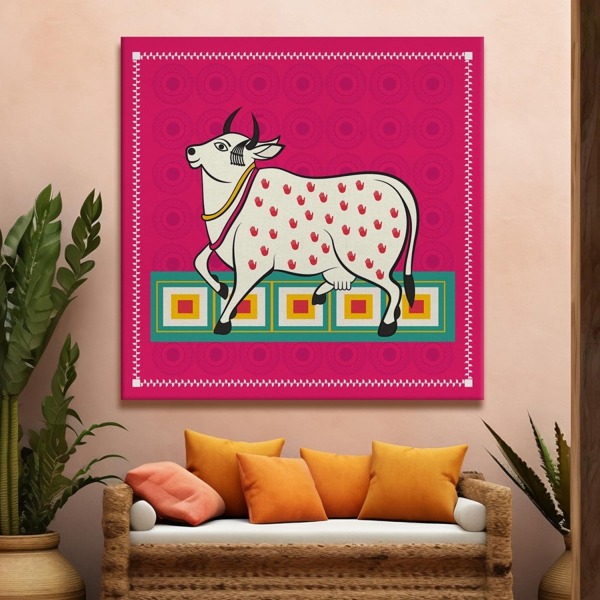 Kalighat Paintings: Metalkart Special Ruminations in Rose Wall Painting (36 x 36 Inches)
