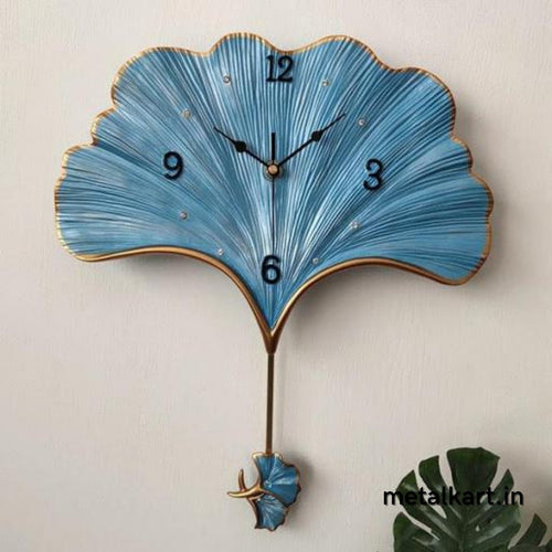 LIFETIME GINKGO LEAF Wall Clock in BLUE (26.5 x 30 Inches)