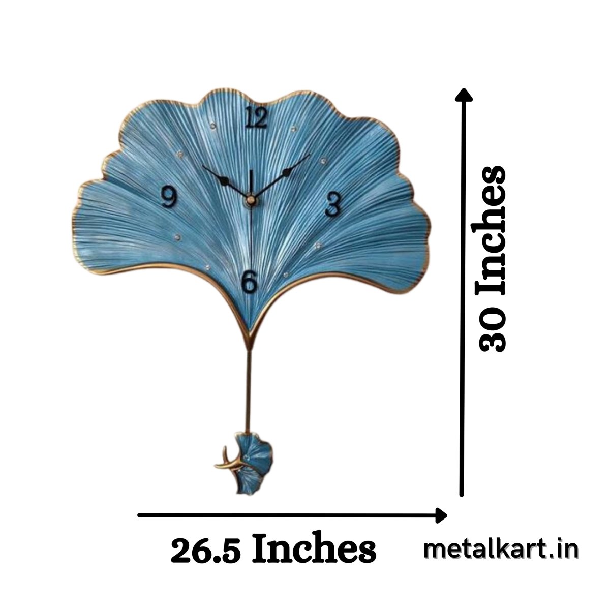 LIFETIME GINKGO LEAF Wall Clock in BLUE (26.5 x 30 Inches)