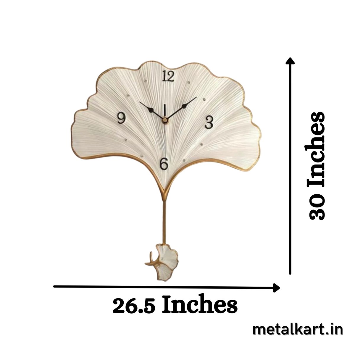 LIFETIME GINKGO LEAF Wall Clock in WHITE (26.5 x 30 Inches)