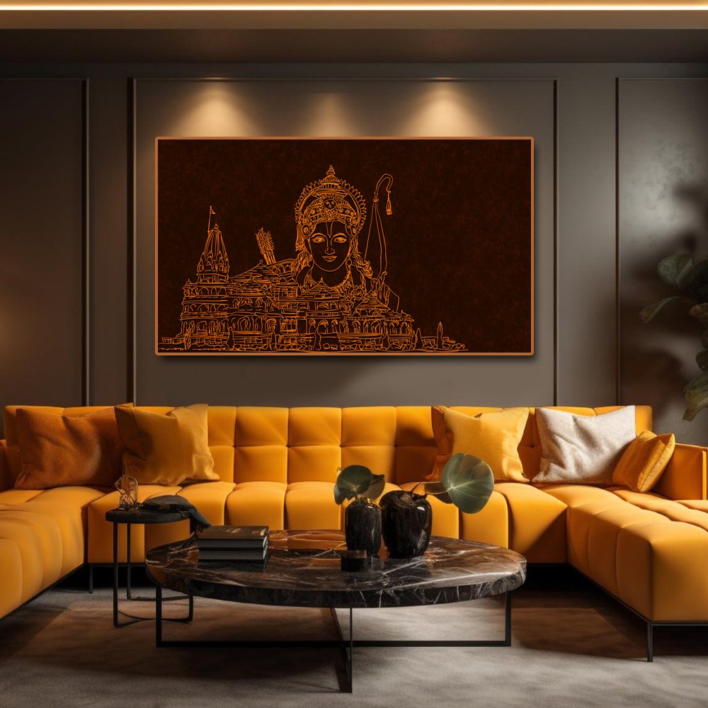 Majestic Ram Mandir with Rama's Reflective Grace (48 x 24 Inches)
