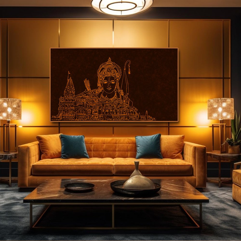 Majestic Ram Mandir with Rama's Reflective Grace (48 x 24 Inches)