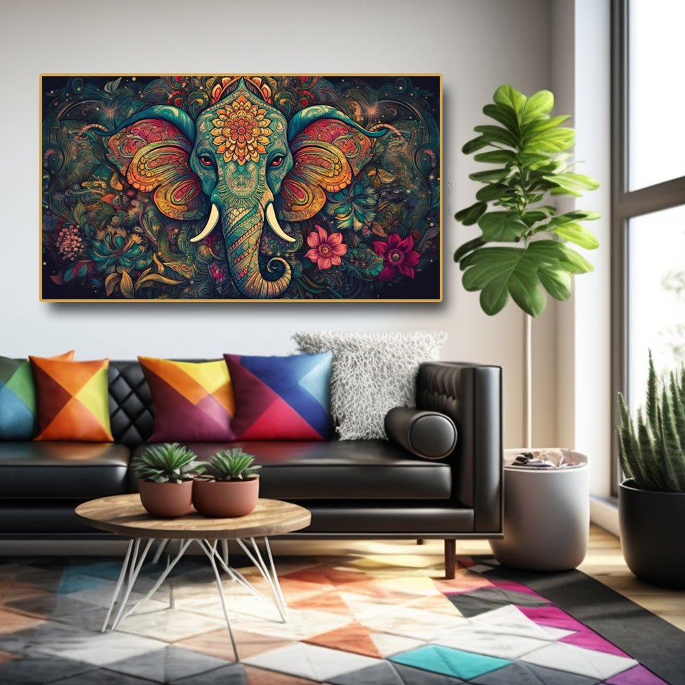 Mangal Murti Morya Ganesha Canvas Painting for Wall Decor (48 x 24 Inches )