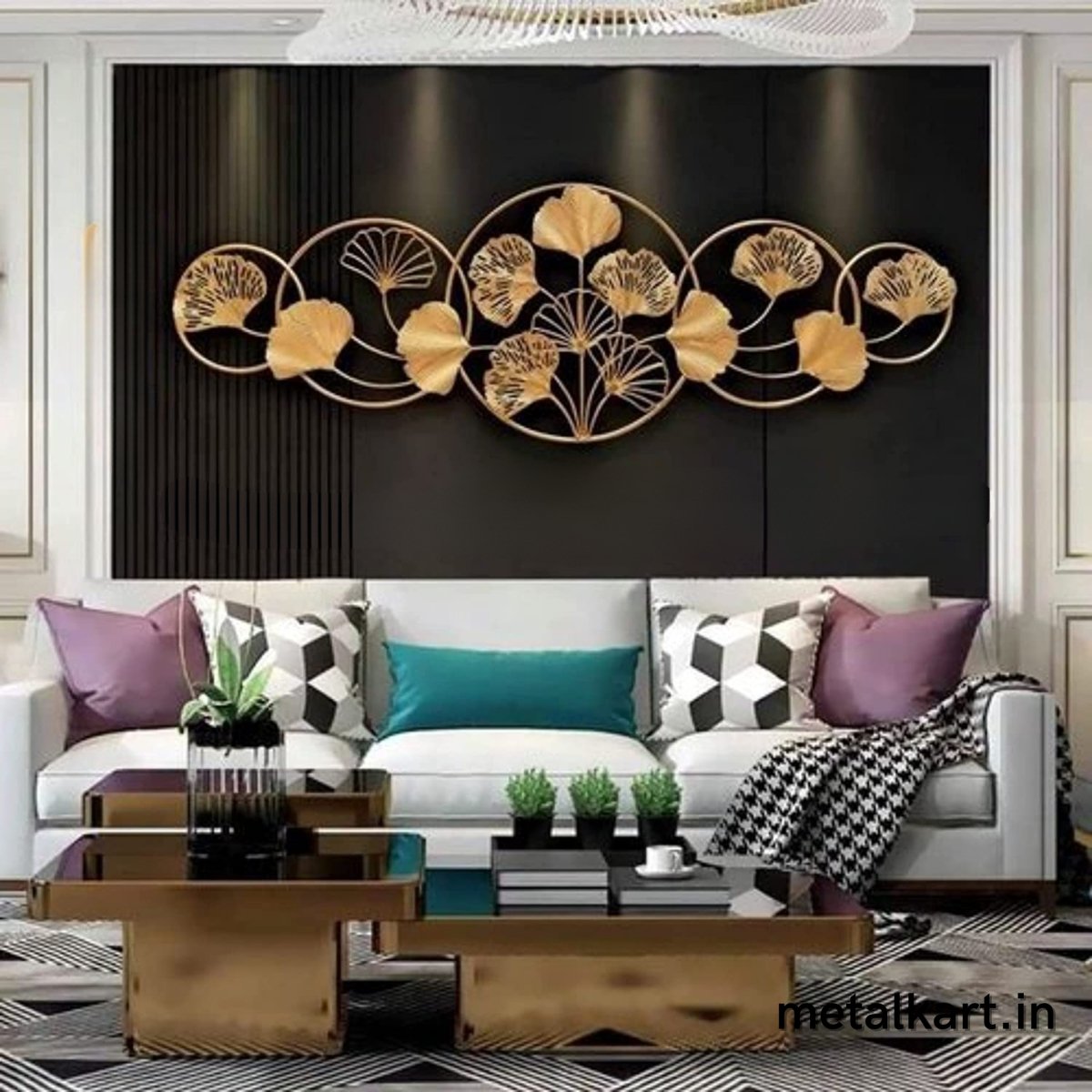 Metalic Leaves Joining 5 Rings Wall Accent (49 x 16.5 Inches)
