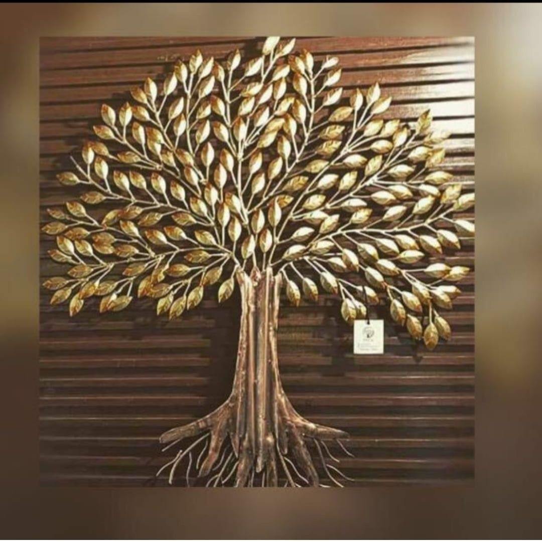 Metalkart golden leaf wall tree (40 x 40 Inch)