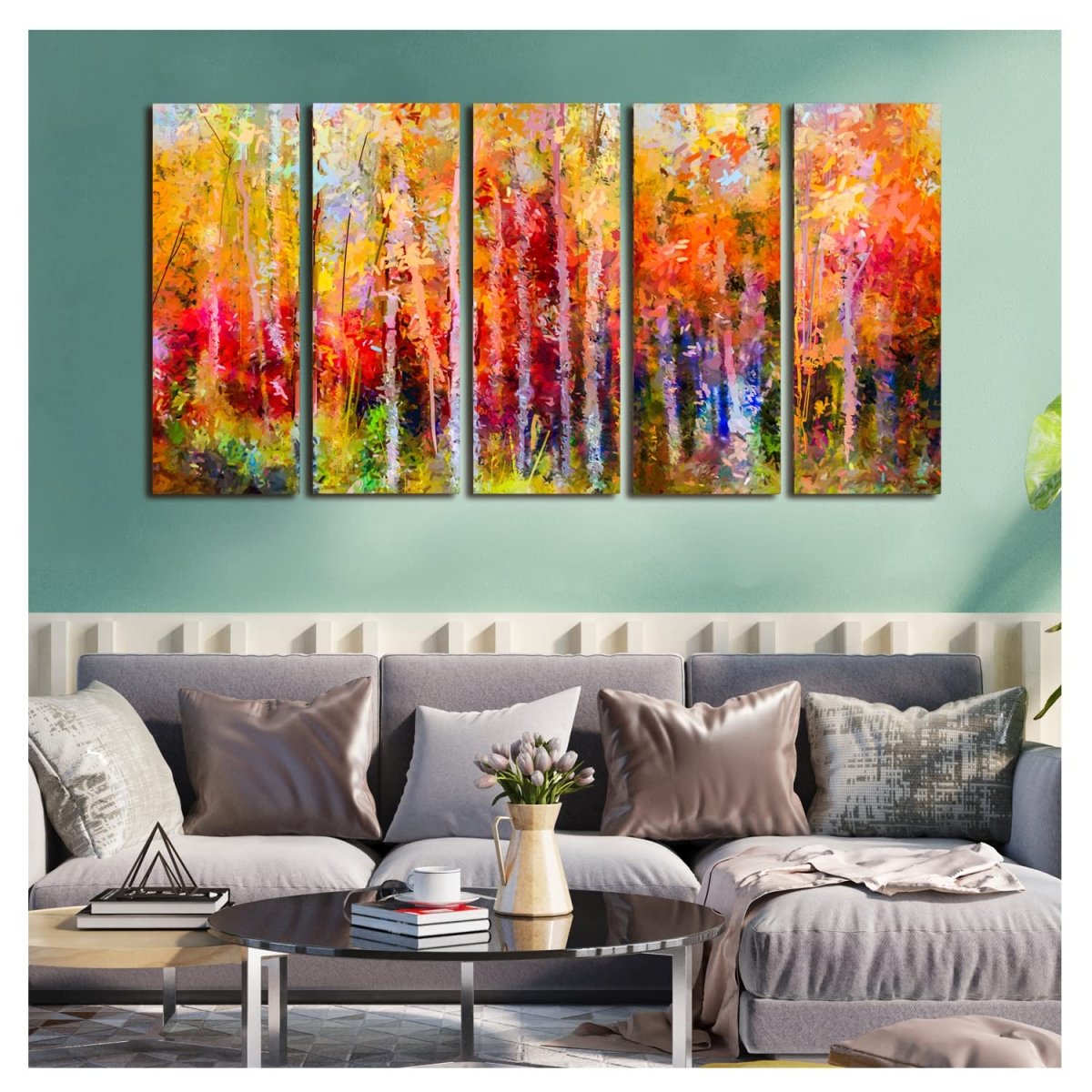 Metalkart Special A Walk in a Rainbow forest Wall Painting (27 x 50 Inches)