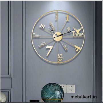 Metalkart Special Alpha Numeric Gold circular Wall Clock (24 x 24 Inches)