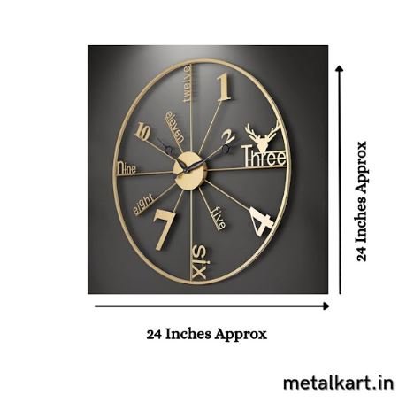 Metalkart Special Alpha Numeric Gold circular Wall Clock (24 x 24 Inches)