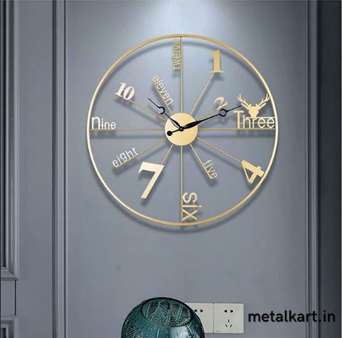 Metalkart Special Alpha Numeric Gold circular Wall Clock (24 x 24 Inches)