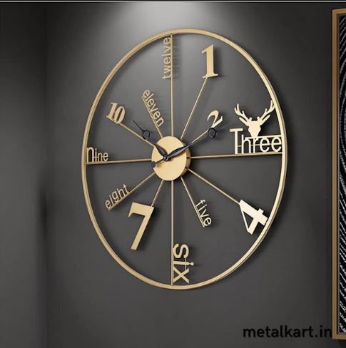 Metalkart Special Alpha Numeric Gold circular Wall Clock (24 x 24 Inches)