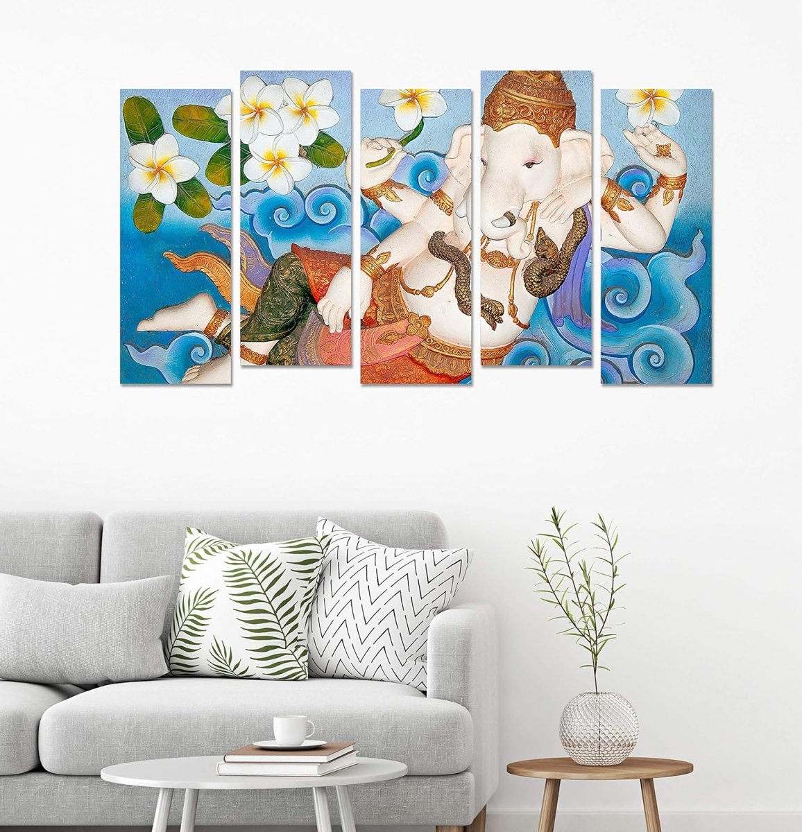 Metalkart Special Blessings of Plumeria: A Ganesha Series Wall Painting (Set of 5)