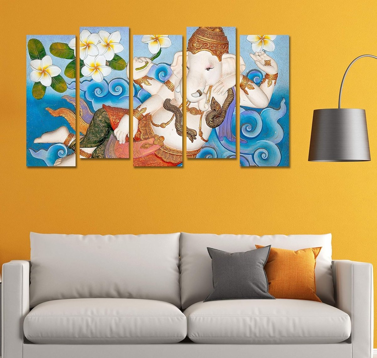 Metalkart Special Blessings of Plumeria: A Ganesha Series Wall Painting (Set of 5)