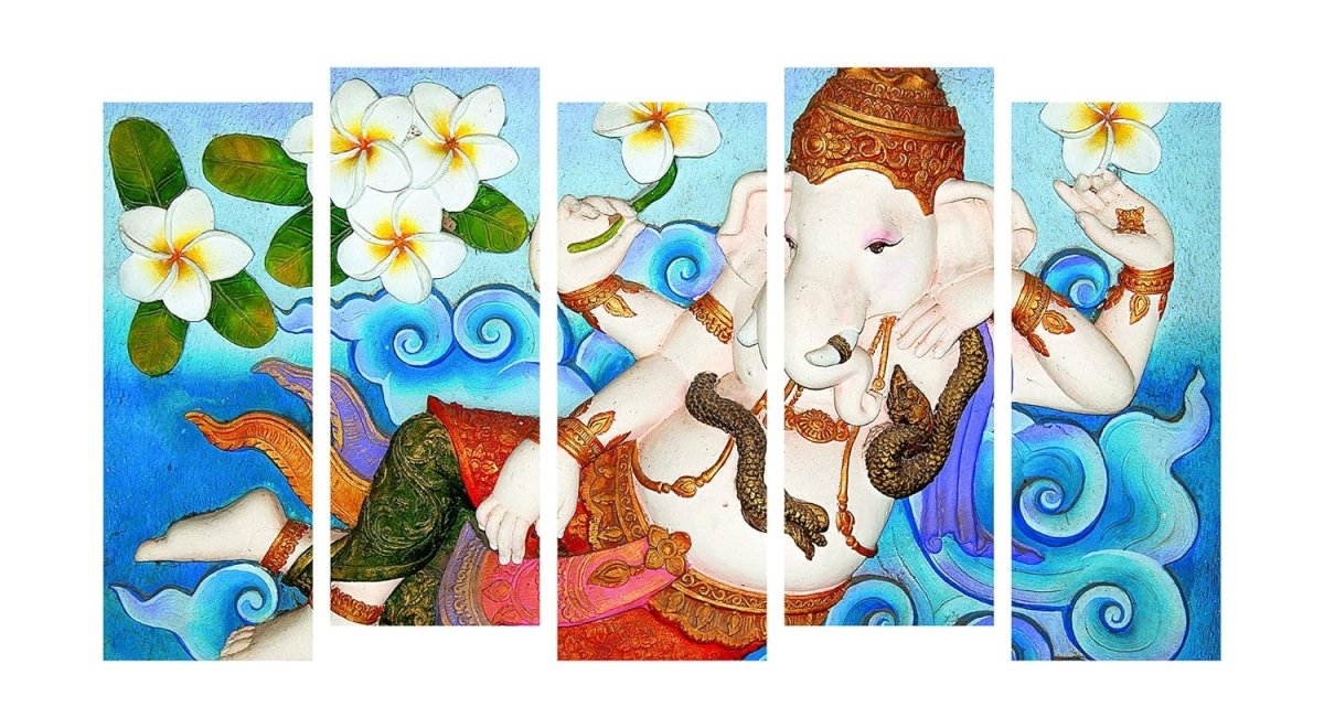 Metalkart Special Blessings of Plumeria: A Ganesha Series Wall Painting (Set of 5)