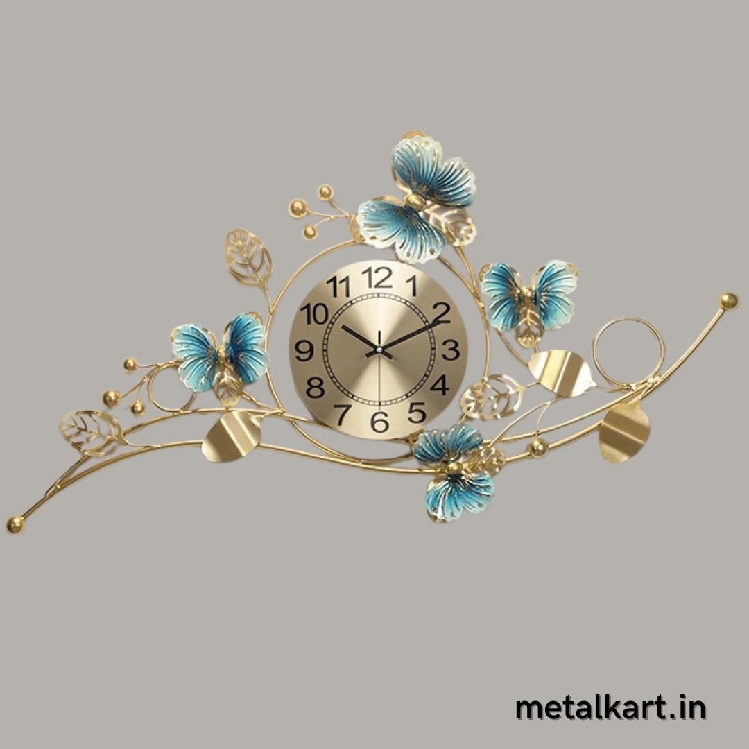 Metalkart special Butterfly Delight metallic Wall Clock (38 x 21 Inches)