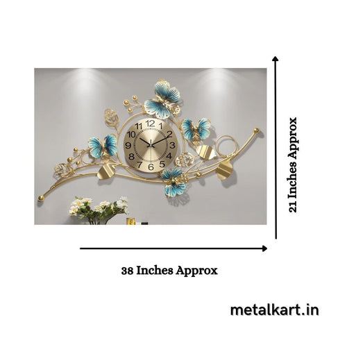 Metalkart special Butterfly Delight metallic Wall Clock (38 x 21 Inches)