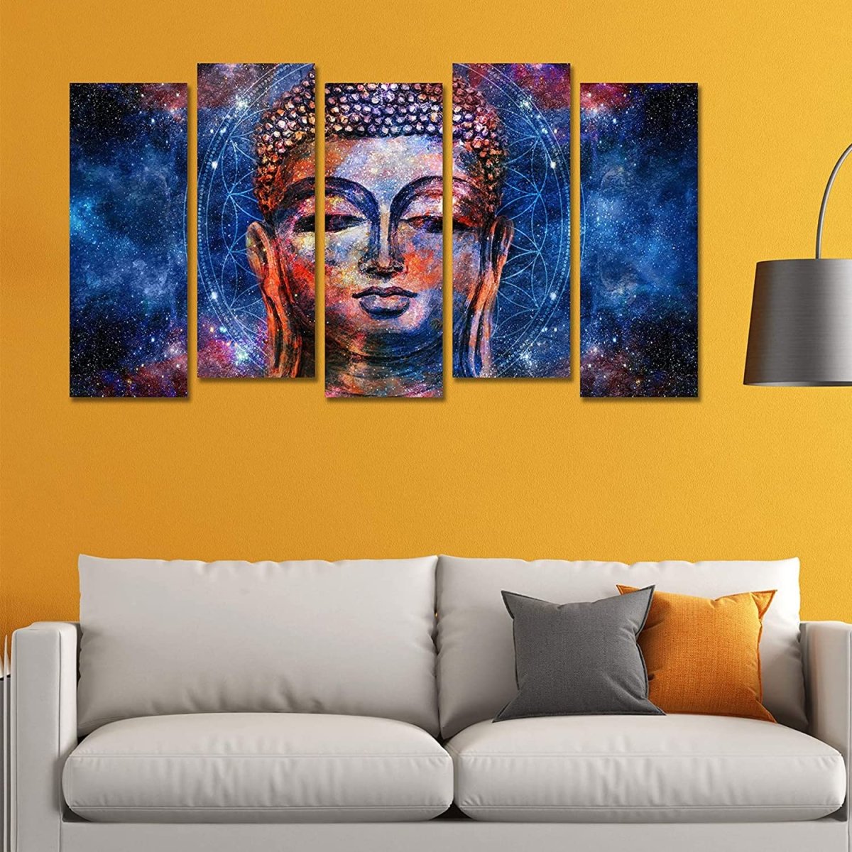 Metalkart Special Cobalt Contemplation: Gautam Buddha Wall Painting (Set of 5)