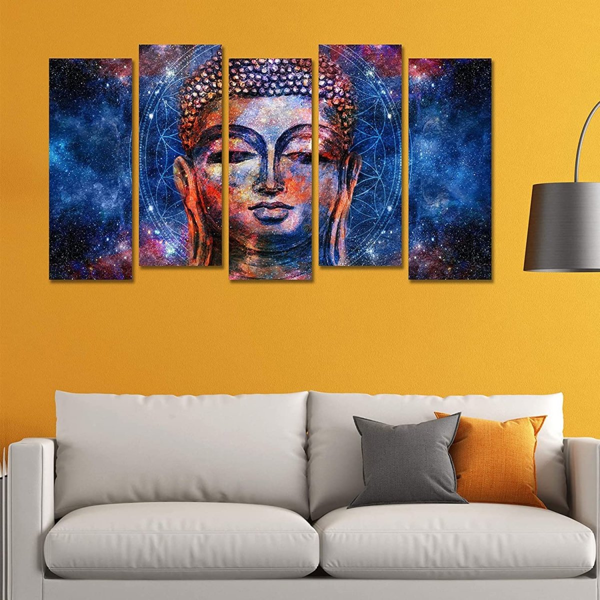 Metalkart Special Cobalt Contemplation: Gautam Buddha Wall Painting (Set of 5)