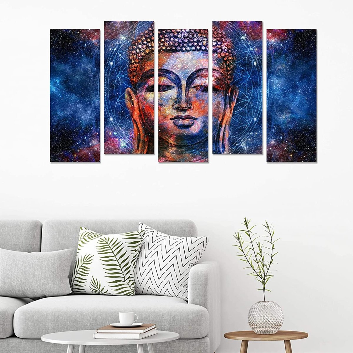 Metalkart Special Cobalt Contemplation: Gautam Buddha Wall Painting (Set of 5)