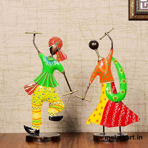 Metalkart Special Dandiya Couple in Traditional Attire Table top (08*04*14 Inches)