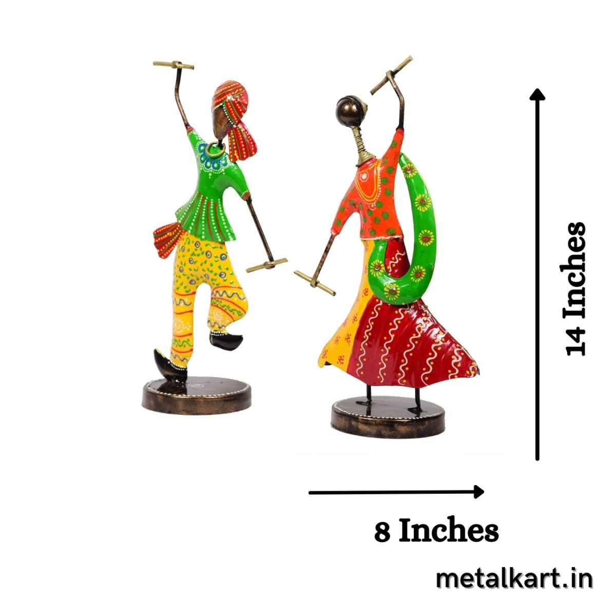 Metalkart Special Dandiya Couple in Traditional Attire Table top (08*04*14 Inches)