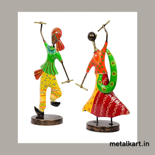 Metalkart Special Dandiya Couple in Traditional Attire Table top (08*04*14 Inches)