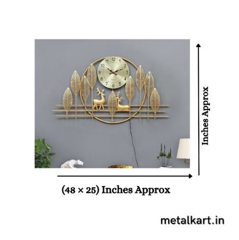 Metalkart Special Deer Pointed Leaves Wall Clock (48 x 25 Inches)