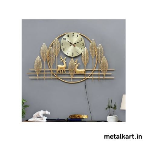Metalkart Special Deer Pointed Leaves Wall Clock (48 x 25 Inches)