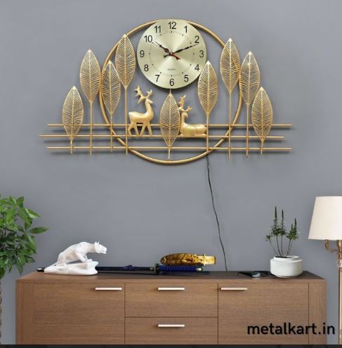Metalkart Special Deer Pointed Leaves Wall Clock (48 x 25 Inches)