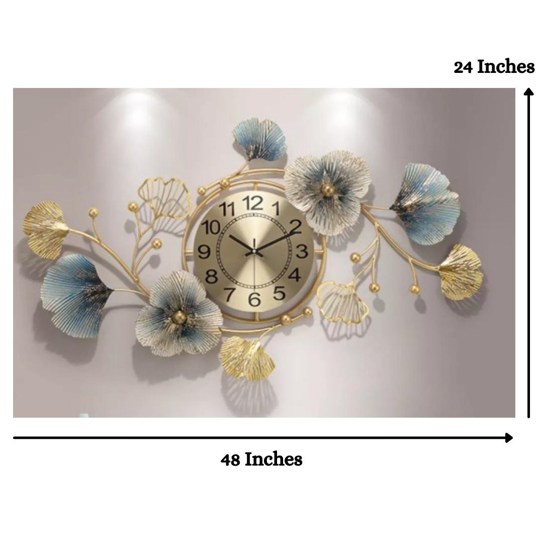 Metalkart special flowery premium wall clock cum wall design (48 x 24 Inches)