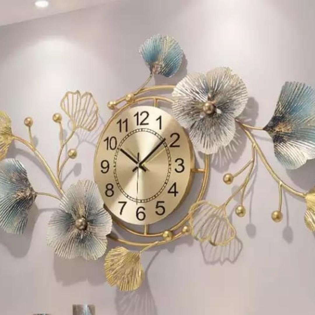 Metalkart special flowery premium wall clock cum wall design (48 x 24 Inches)