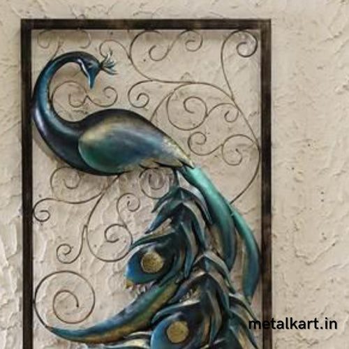 Metalkart special framed peacock wall decor (24 x 42 Inches)