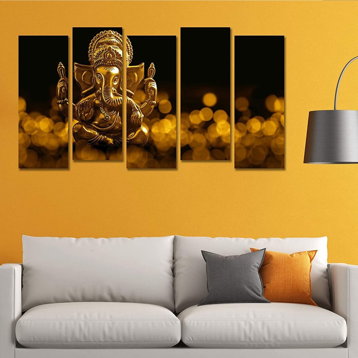 Metalkart Special Ganesha in the Glimmering Dark: A Pentalogue Wall Painting (Set of 5)