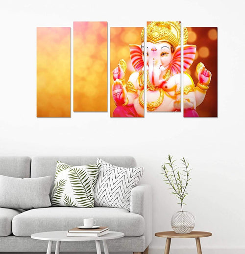 Metalkart Special Ganesha's Illuminated Wisdom Wall Painting (Set of 5)