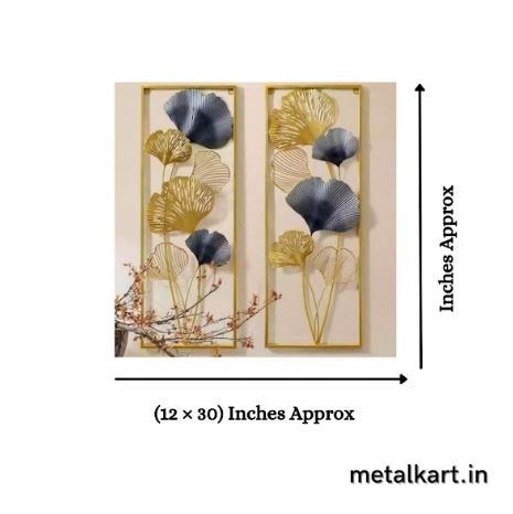 Metalkart Special Gilded Gingko Leaf Wall Sculpture (12 x 30 Inches Each Panel )