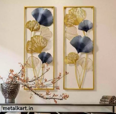 Metalkart Special Gilded Gingko Leaf Wall Sculpture (12 x 30 Inches Each Panel )
