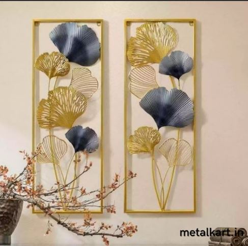 Metalkart Special Gilded Gingko Leaf Wall Sculpture (12 x 30 Inches Each Panel )