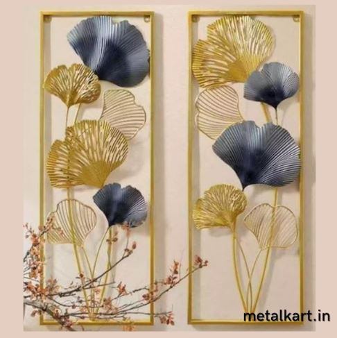 Metalkart Special Gilded Gingko Leaf Wall Sculpture (12 x 30 Inches Each Panel )