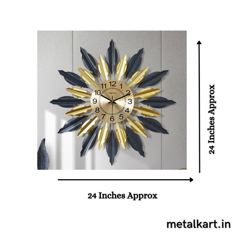 Metalkart Special Golden Black Leafy Wall Clock (24 x 24 Inches)