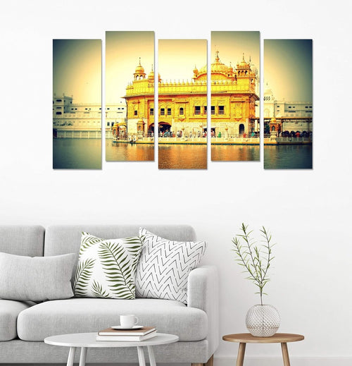Metalkart Special Golden Gurudwara Sahib Wall Painting (Set of 5)
