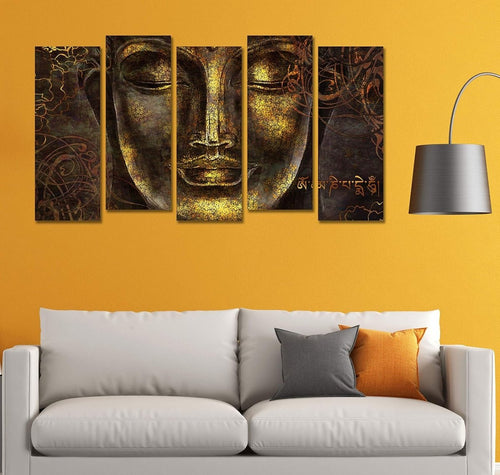 Metalkart Special Panca Dhyan Samadhi Gautam Buddha Wall Painting (Set of 5)