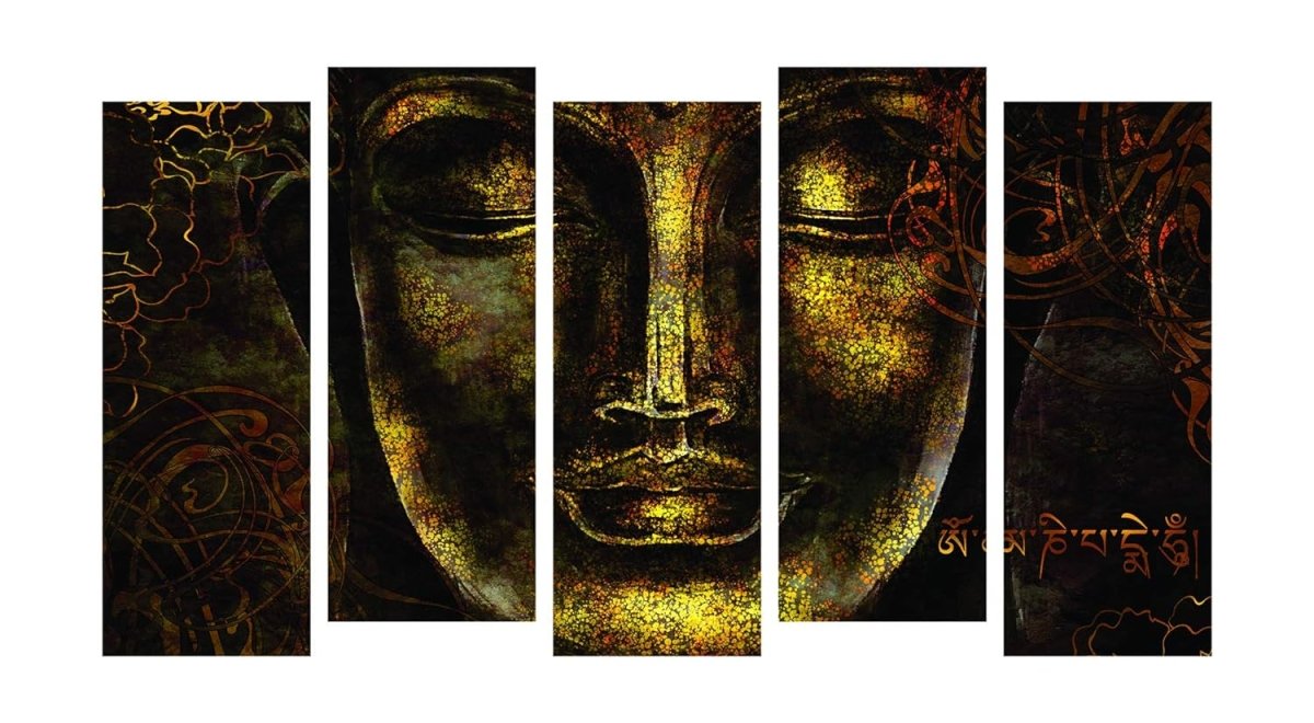 Metalkart Special Panca Dhyan Samadhi Gautam Buddha Wall Painting (Set of 5)