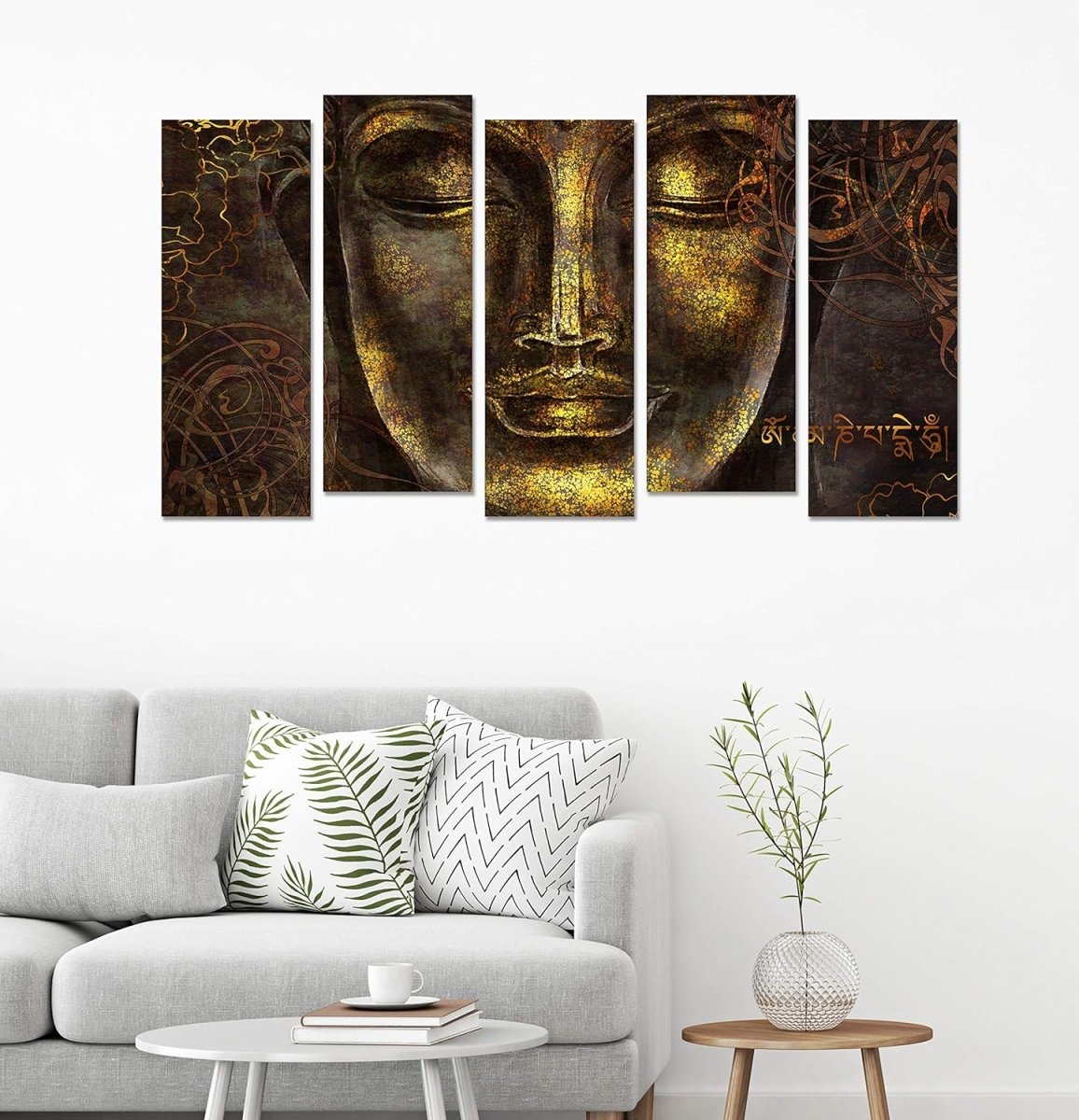 Metalkart Special Panca Dhyan Samadhi Gautam Buddha Wall Painting (Set of 5)