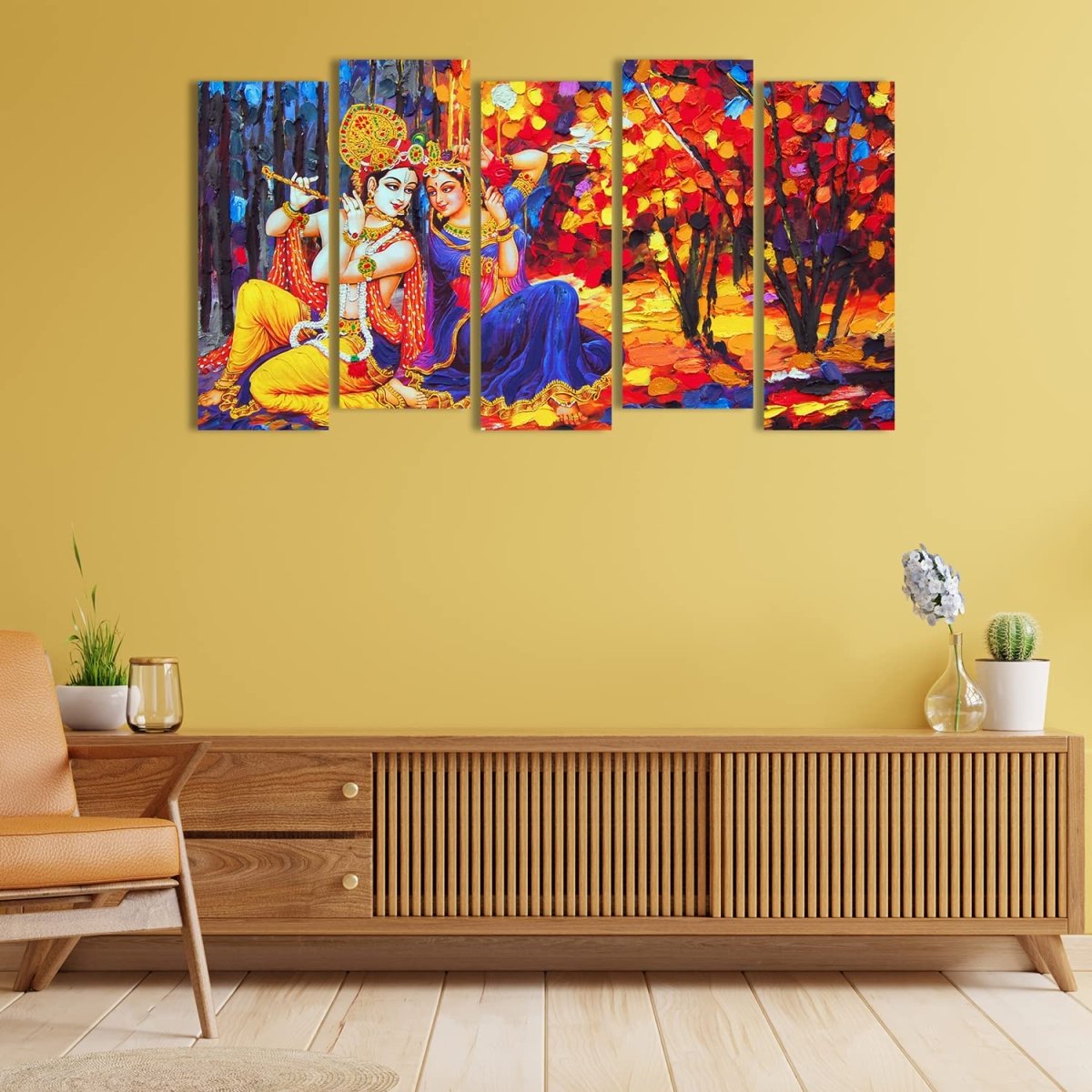 Metalkart Special Panca Vana Geet Wall Painting (Set of 5)