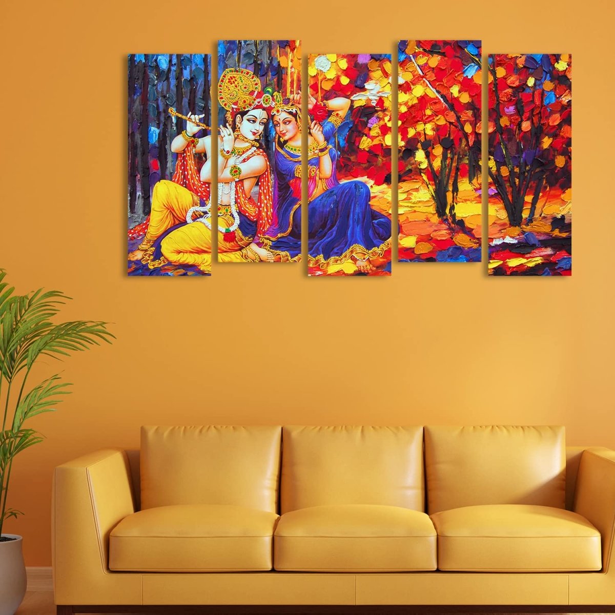 Metalkart Special Panca Vana Geet Wall Painting (Set of 5)